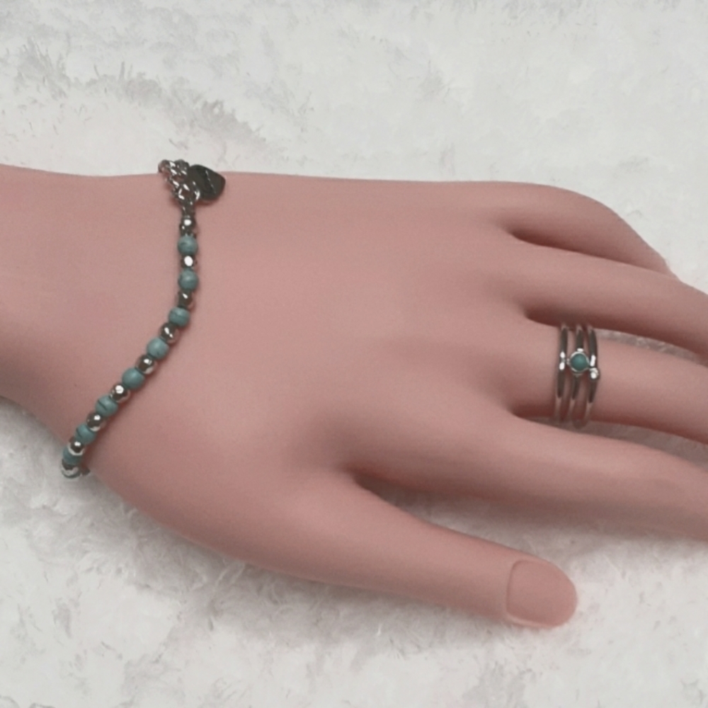 Dainty Turquoise bracelet & 3 rings set